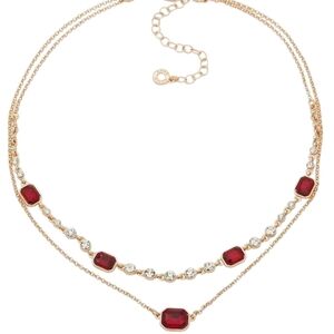 Anne‎ Klein Layered  Necklace Gold and Red Gemstone NWOT Trending Statement